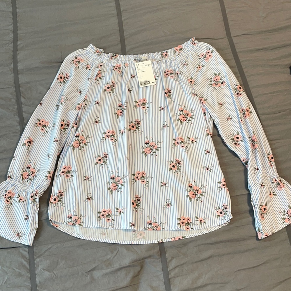 H&M girls Floral off the shoulder blouse 14Y New